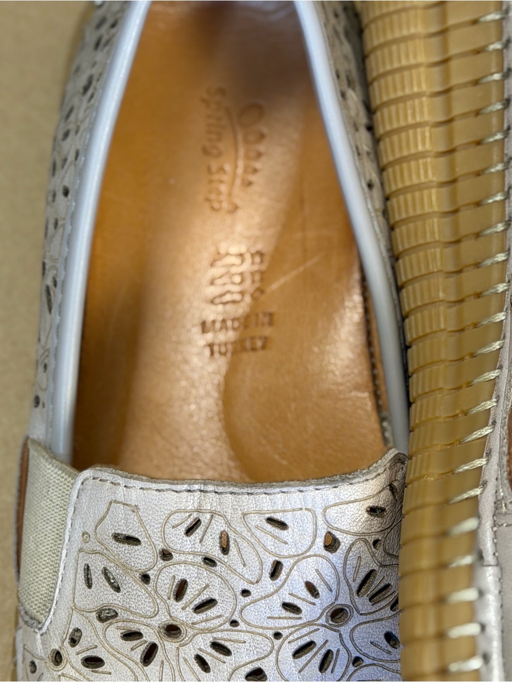 Spring Step Women's Perforated Slip-On Loafers in Light Beige and Tan - Picture 4 of 7